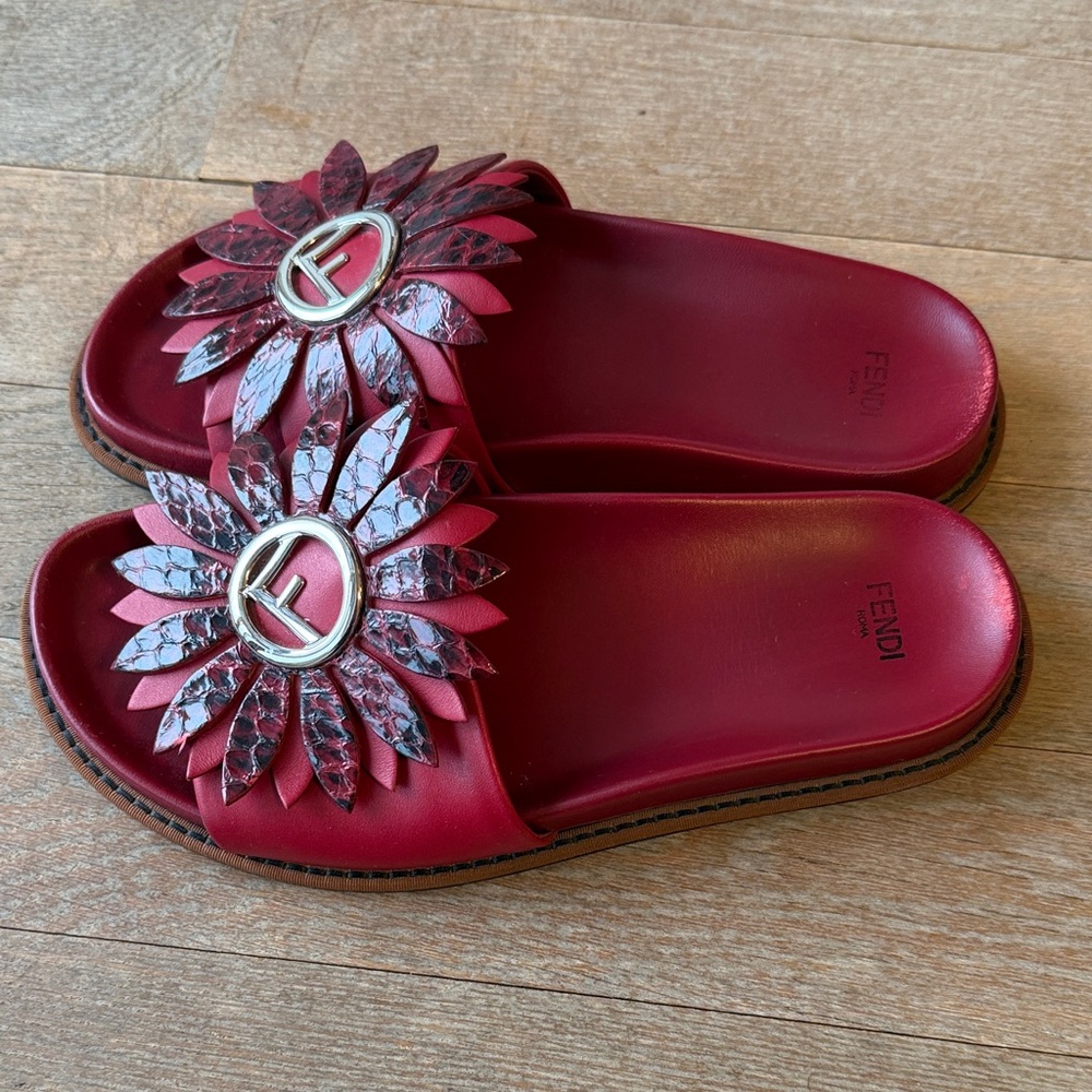 Fendi Women's Burgundy Floral Slide Sandals
